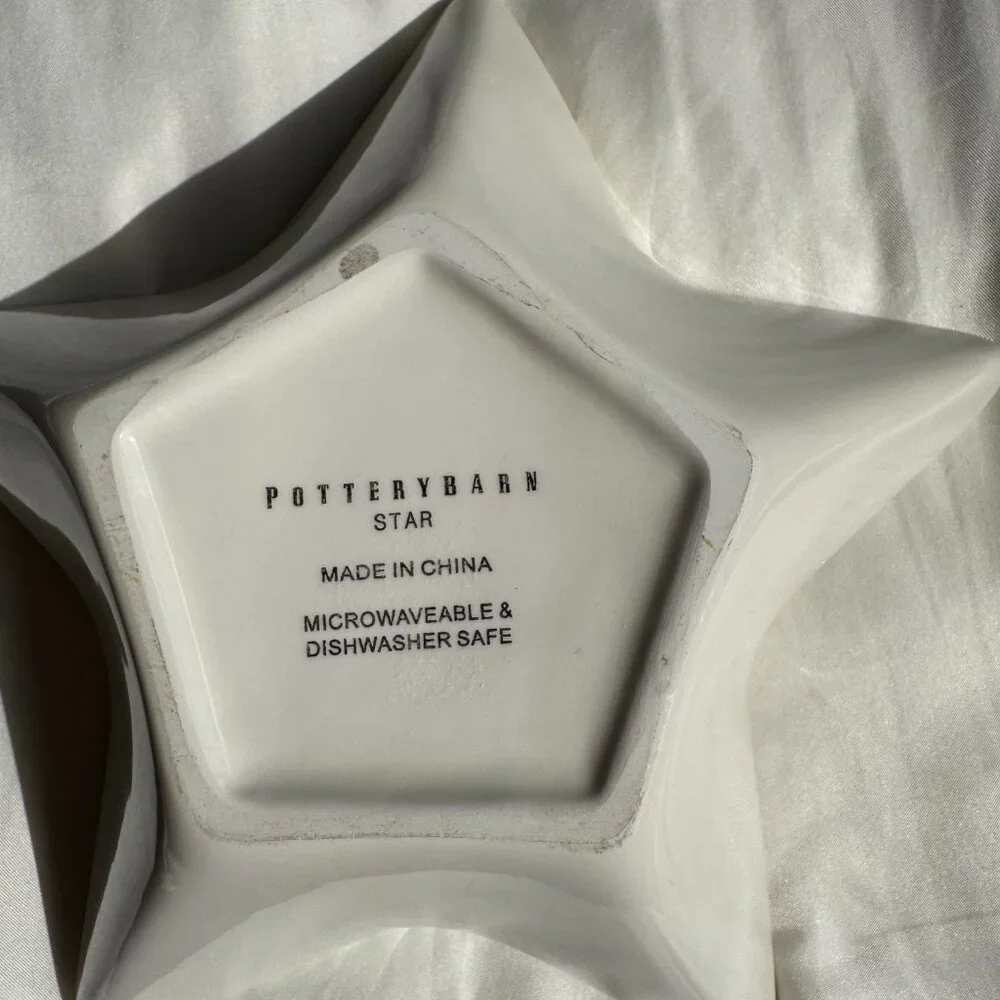 EUC, Pottery Barn Star Shape Serving Dish, Ceramic, Cream with Brown Trim, 7 in.